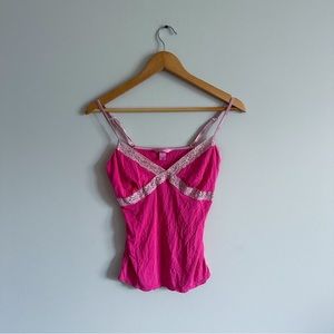 Vintage Pink Victoria Secret Lace Hot Pink Tank Top Y2K Girly Danity